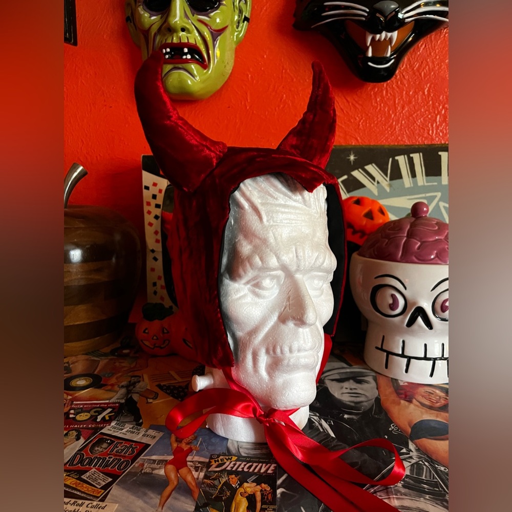 Red textured Velvet Devil Bonnet